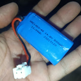 NSC145-4S 14.8V 800mAh Lithium Battery 5mm Pitch Connector (4S Li-ion Rechargeable With BMS) - a blue rectangular battery pack with a white two-pin connector, held in a hand.