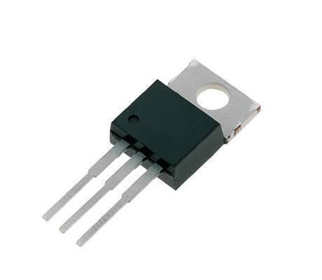 NTST20200CTG 20200CTG 20200CT Trench-based Dual Schottky Rectifier, Very Low Forward Voltage, 20A, 100V - a black electronic component with three silver pins and a metal mounting tab with a circular hole.