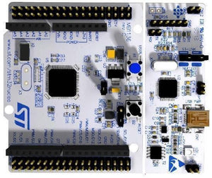 Nucleo F103RB STM32 Nucleo-64 Development Board - a white rectangular circuit board with a central chip, two push buttons, and a USB port.