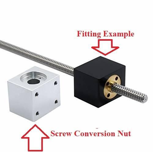 Nut Housing Bracket For 8mm T8 Trapezoidal Lead Screw Conversion Nut Seat Aluminum Block 15 3d Printing Parts - a silver aluminum block and a black block mounted on a threaded rod as a fitting example.