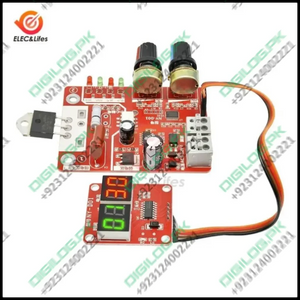 NY-D01 40A Digital Display Spot Welding Controller Ammeter Spot Welders Control Board Price - a red circuit board with two knobs, a display module with two screens, and a ribbon cable.