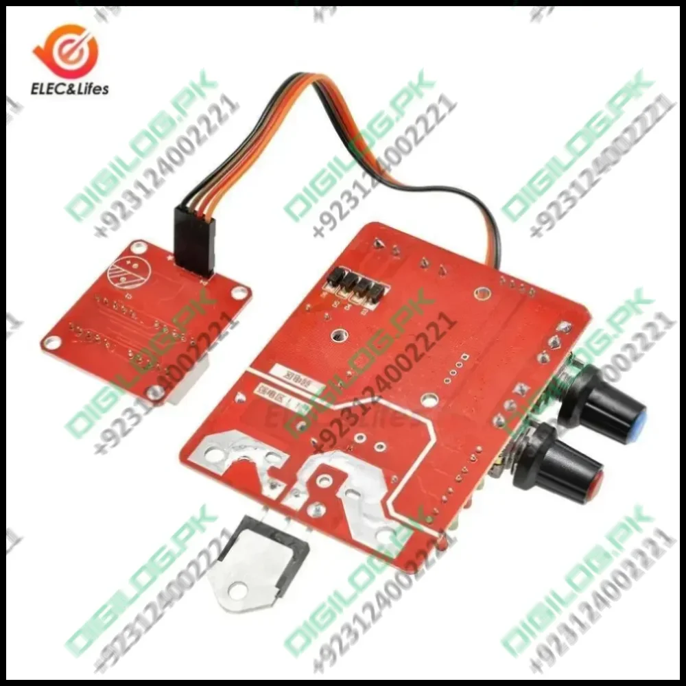 NY-D01 40A Digital Display Spot Welding Controller Ammeter Spot Welders Control Board Price - a red circuit board, a separate control panel connected by a ribbon cable, and two knobs.