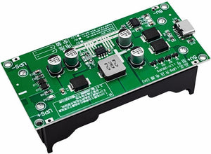 On Demand 15W 12V 3A 18650 Lithium Battery Charger DC-DC Step Up Booster UPS Uninterruptible Power Supply Converter Type C - a green circuit board with a Type-C port, capacitors, an inductor, and a battery holder.