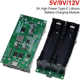 On Demand 15W 5V 3A 18650 Lithium Battery Charger DC-DC Step Up Booster UPS Uninterruptible Power Supply Converter Type C - a green circuit board with a Type-C port, two battery holders, and several capacitors.