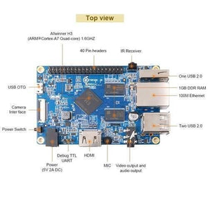 On Demand 1GB RAM Orange Pi Pc H3Quad Core Development Board Module - a blue rectangular circuit board with labeled ports including HDMI, USB, Ethernet, and 40-pin headers.