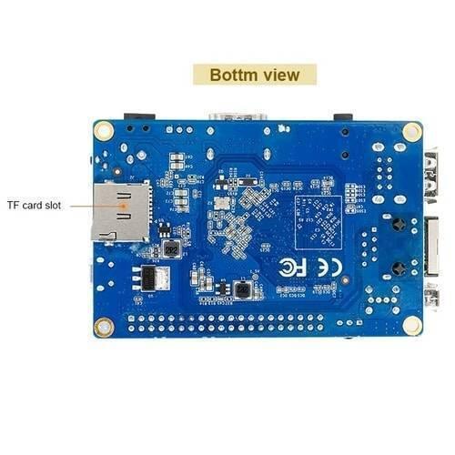 On Demand 1GB RAM Orange Pi Pc H3Quad Core Development Board Module - bottom view of the blue circuit board showing the TF card slot and various electronic components.