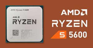 On Demand AMD Ryzen 5 5600 CPU - 6 Cores 4.4 GHz Boost AM4 Socket - shown as a silver-topped processor chip next to the brand name and model number in white text on a brown background.