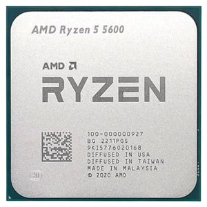 On Demand AMD Ryzen 5 5600 CPU - 6 Cores 4.4 GHz Boost AM4 Socket - a square silver-colored computer processor with laser-etched model, batch, and manufacturing information on its top surface.