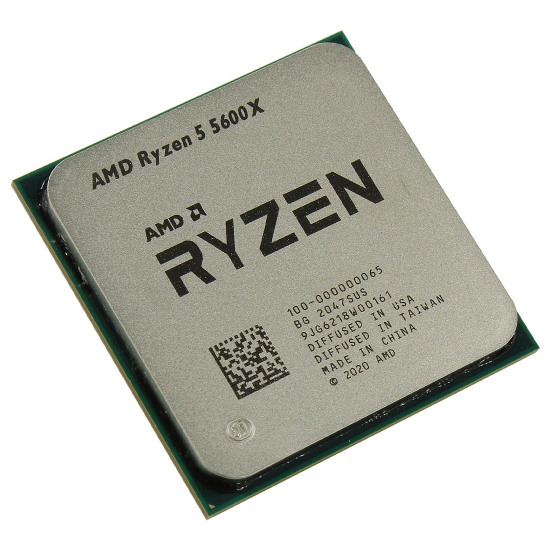 On Demand AMD Ryzen 5 5600X CPU - 6 Cores, 4.6 GHz Boost AM4 Socket - a square silver metal processor with black text and a QR code on the top surface, shown in a close-up against a white background.