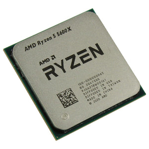 On Demand AMD Ryzen 5 5600X CPU - 6 Cores, 4.6 GHz Boost AM4 Socket - a square silver metal processor with black text and a QR code on the top surface, shown in a close-up against a white background.
