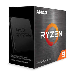 On Demand AMD Ryzen 9 R9 5900X Processor 12 cores and 24 threads CPU for Gaming & Multitasking - packaging box in black and orange, showing the Ryzen logo and 5000 series processor text on the front.