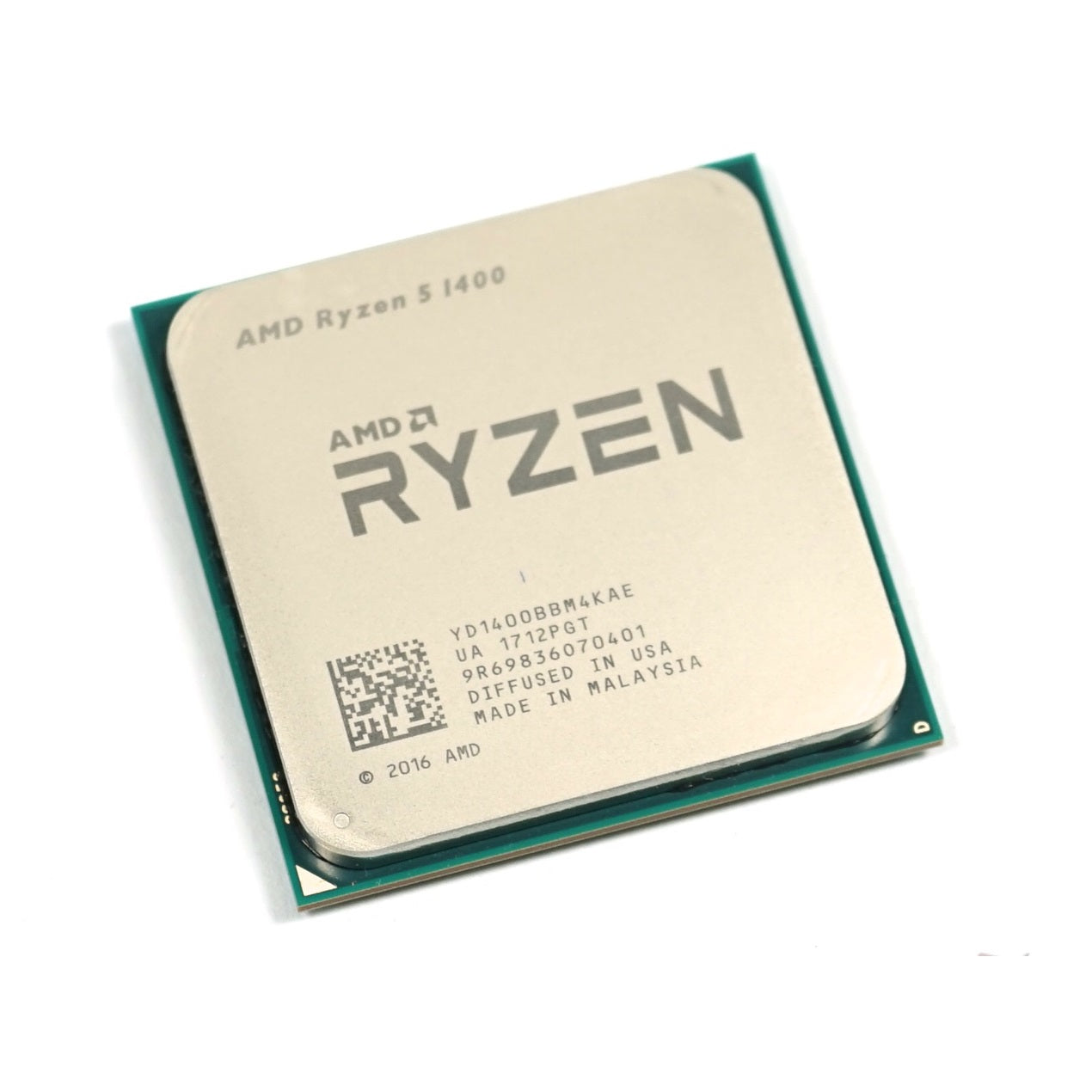 On Demand AMD Ryzen R5 1500X Processors 3.5 GHz Quad-Core Eight-Core CPU Processor L3=16M 65W - a square silver metal CPU with green circuit board edges, showing laser-etched identification text and a QR code.