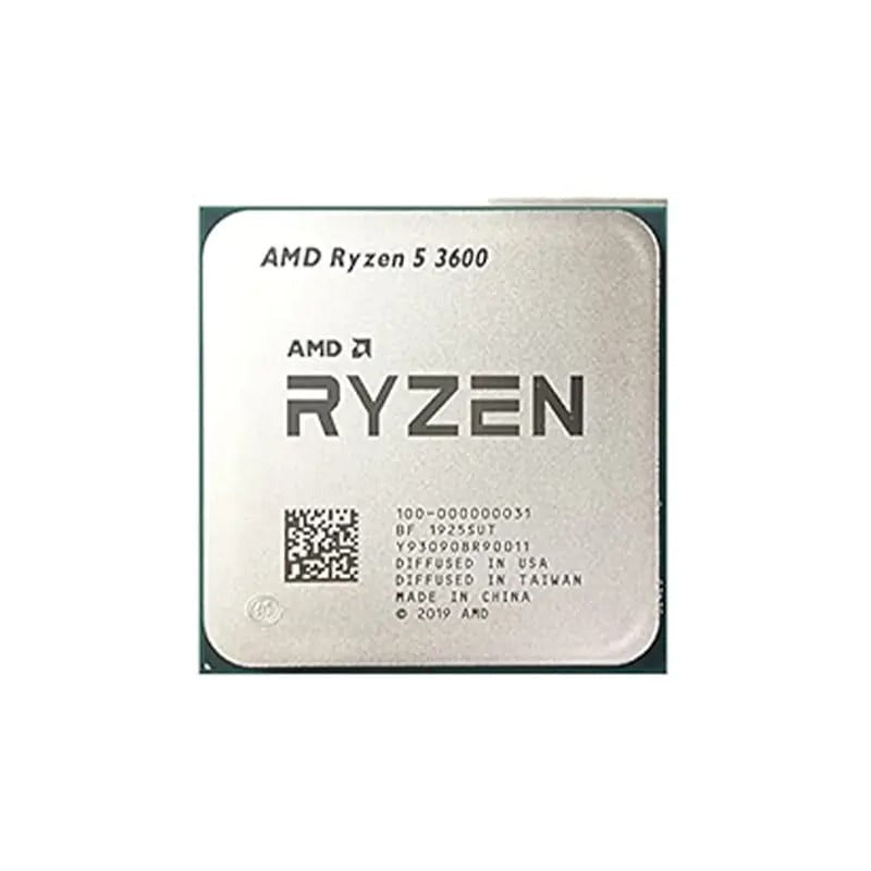 On-Demand AMD Ryzen R5 3600 Processor | 6-Core 12-Thread CPU for Gaming And Work - a square silver metal CPU with black text and a QR code printed on its top surface.