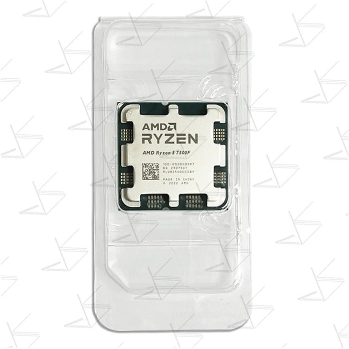 On Demand AMD Ryzen R5 7500F 6 cores and 12 threads Processor Affordable CPU for Gaming - clear plastic protective tray, showing the silver heat spreader with printed branding and model text.