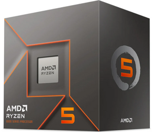 On Demand AMD Ryzen R5 8400F Processor 6 cores and 12 threads - 8000 Series Processor, a studio shot of the square black product packaging box featuring orange accents and the Ryzen 5 logo.