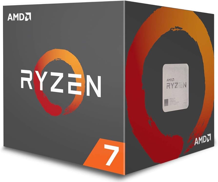 On Demand AMD Ryzen R7 1700 Processor 8 cores and 16 threads - a grey and orange square box featuring the Ryzen logo and a visible cutout showing the processor inside.