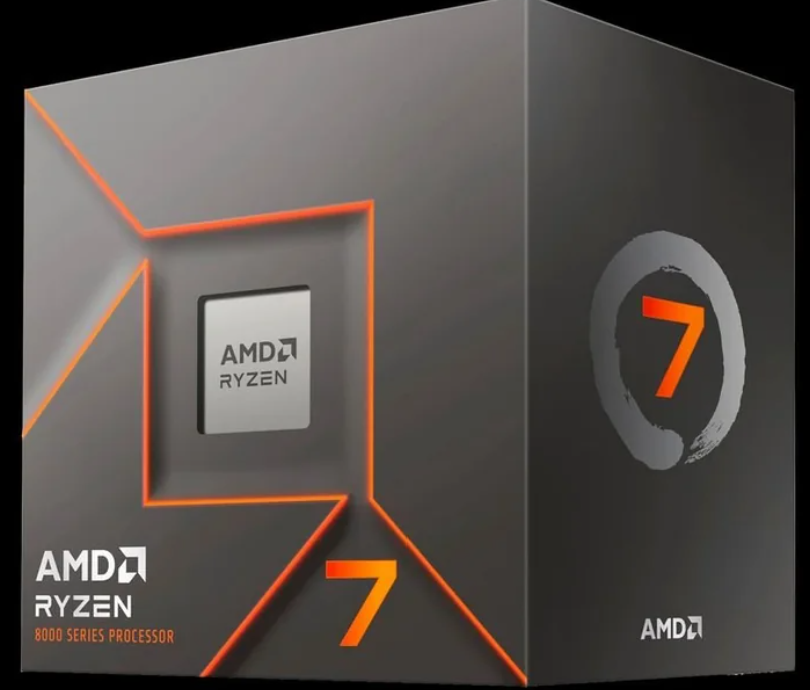 On Demand AMD Ryzen R7 8700F Processor 8 cores and 16 threads - a square grey and black retail box featuring the Ryzen 7 logo and a central cutout showing the processor chip.