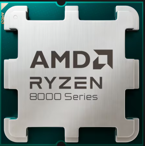 On Demand AMD Ryzen R7 8700F Processor 8 cores and 16 threads - a square silver metal CPU with a notched green circuit board base and the AMD logo printed on the surface.