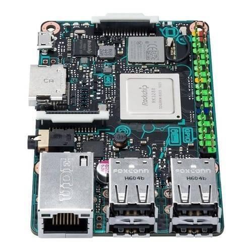 On Demand Asus Sbc 2GB Tinker Board Motherboard Soc 1.8GHz Quad Core CPU RK3288 - a green and black single-board computer featuring a Rockchip processor, GPIO pins, Ethernet, USB ports, and an audio jack.