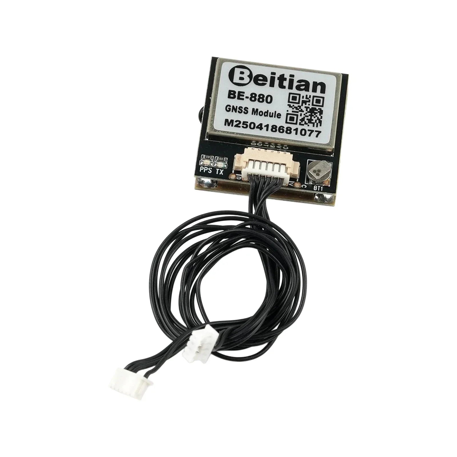 ON DEMAND Beitian GPS Module Antenna Integrated Beidou GMOUSE with Compass BE-880 - a square black circuit board with a metal casing, a white connector, and a black cable with two white plugs.