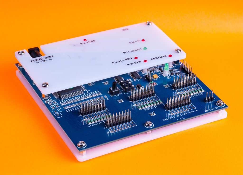 On Demand Cheapest Microcontroller - a blue circuit board with a white acrylic cover, featuring a DC power port, USB port, and multiple LED indicators.