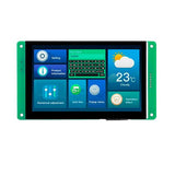 On Demand Dwin 5 Inch HMI TFT Touch Screen LCD Display Touchscreen Module DMG80480C050-03WTR - a green frame and a digital interface with a keyboard, weather icon, and menu buttons.