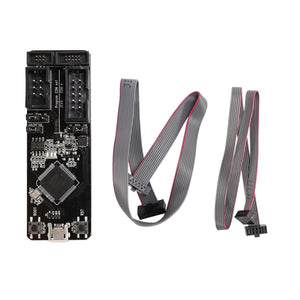 On Demand ESP-Prog Program Downloader Automatic JTAG Debugging Board for ESP8266 ESP32 - a black circuit board with a micro-USB port, buttons, and connectors, accompanied by two grey ribbon cables.
