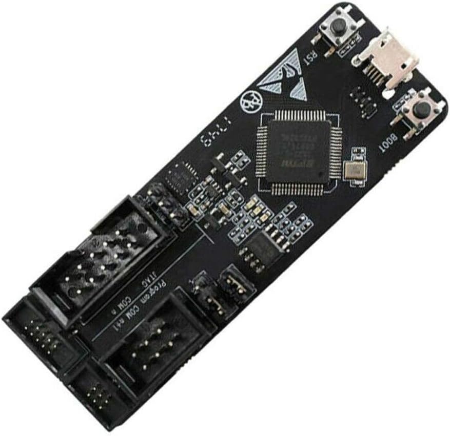 On Demand ESP-Prog Program Downloader Automatic JTAG Debugging Board for ESP8266 ESP32 - a black rectangular circuit board featuring a micro-USB port, two push buttons, and several pin header connectors.