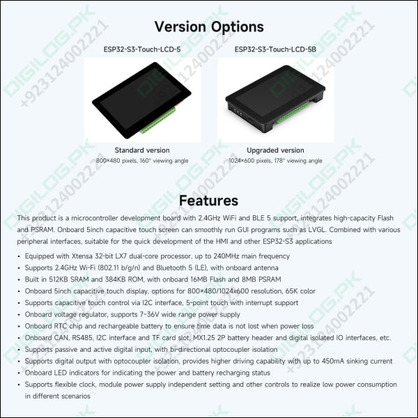 On Demand ESP32-S3 5inch Capacitive Touch Display Development Board 5-Point Touch 32-Bit LX7 Dual-Core Processor