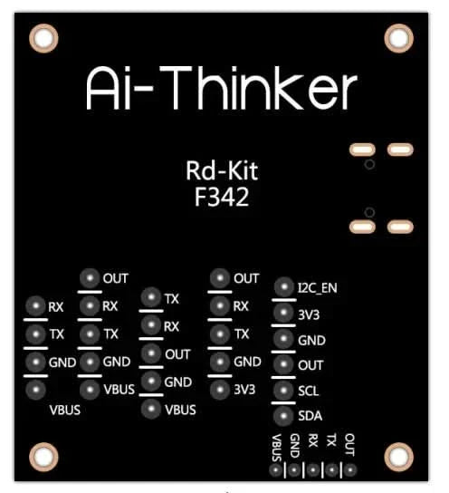 On Demand F342 AI-Thinker RD Kit Radar Test Board - a black rectangular PCB featuring labeled pin headers, mounting holes, and white printed text.