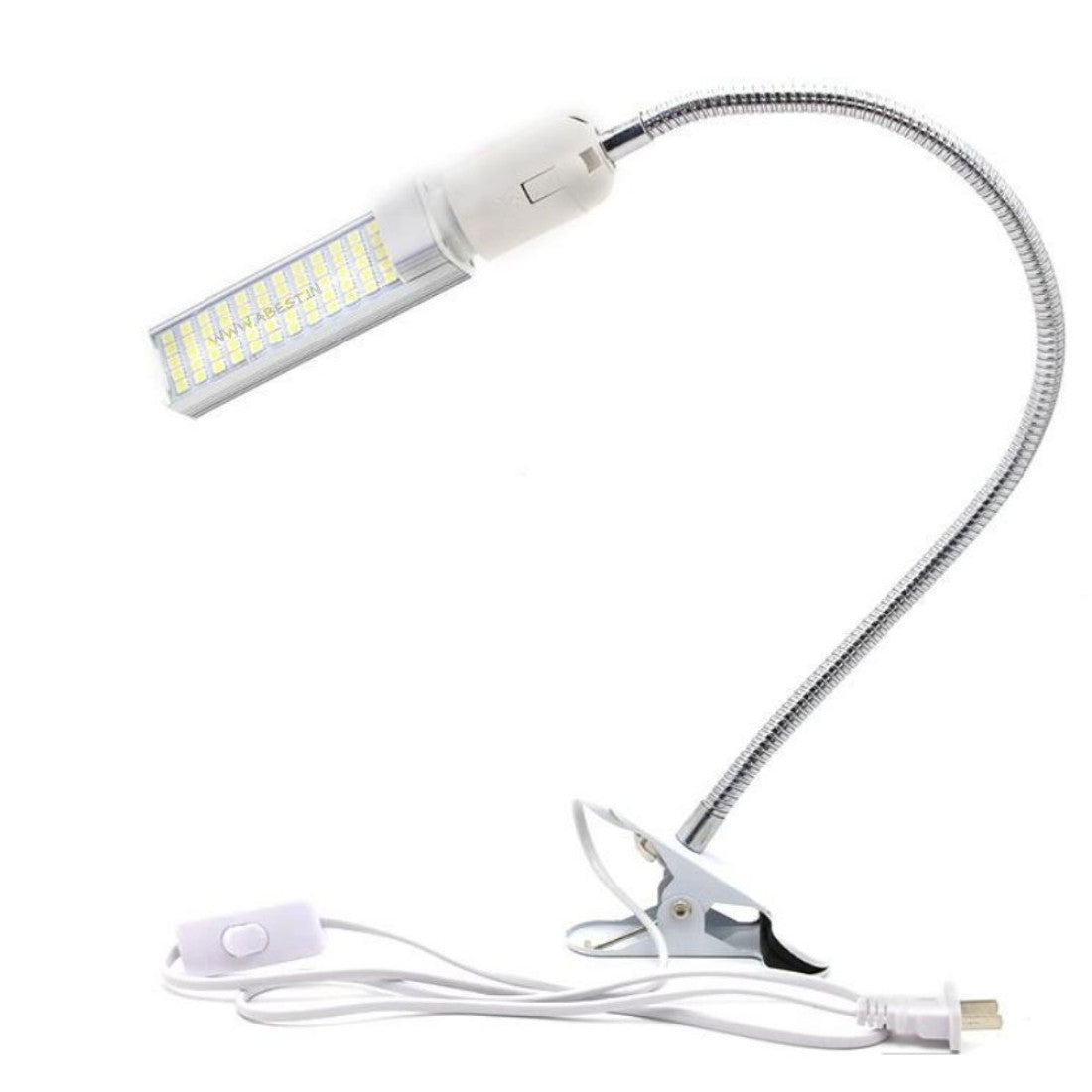 On Demand KOOCU 20W LED Lamp for Worktable Adjustable Desk Light with Clamp (Soldering & Electronics) - a white clip base, flexible silver neck, and a rectangular LED bulb.