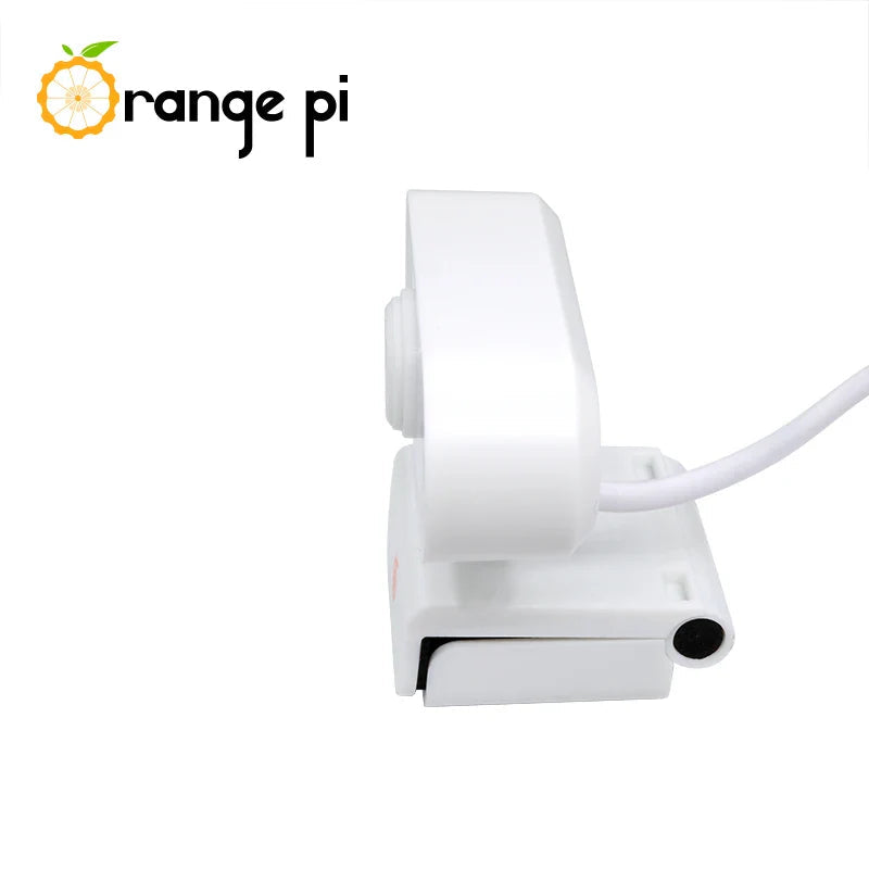 On Demand Orange Pi 1080P Mini HD Camera 360 Horizontal Rotation with USB Interface Analogue Microphones,Compatible with Win XP/7/8/10 iOS - a white webcam with a flexible stand and an attached USB cable, shown from a side profile view against a white background.