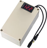 On Demand Portable 12V 20000mAh Li-ion Lithium Battery Pack Rechargeable Backup Power - a beige rectangular plastic case with a digital red LED display and two attached DC power connectors.