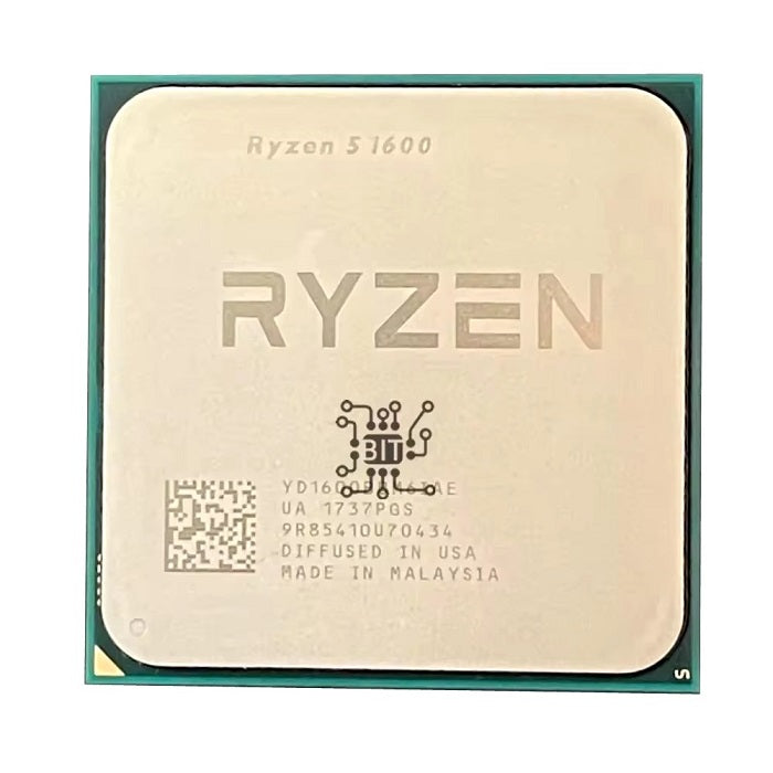 On Demand R5 1600X Processors Powerful Performance Unlocked Potential - Ryzen 5 1600 processor, a square silver-coloured CPU with a green circuit board base and laser-etched model text on the metal heat spreader.