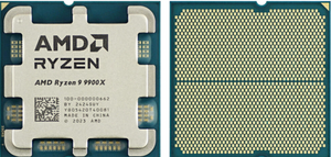 On Demand R9 9900X Processor 12-Core, 24-Thread - AMD Ryzen 9 9900X processor, showing both the silver-topped front with branding and the gold-pinned underside in a side-by-side view.