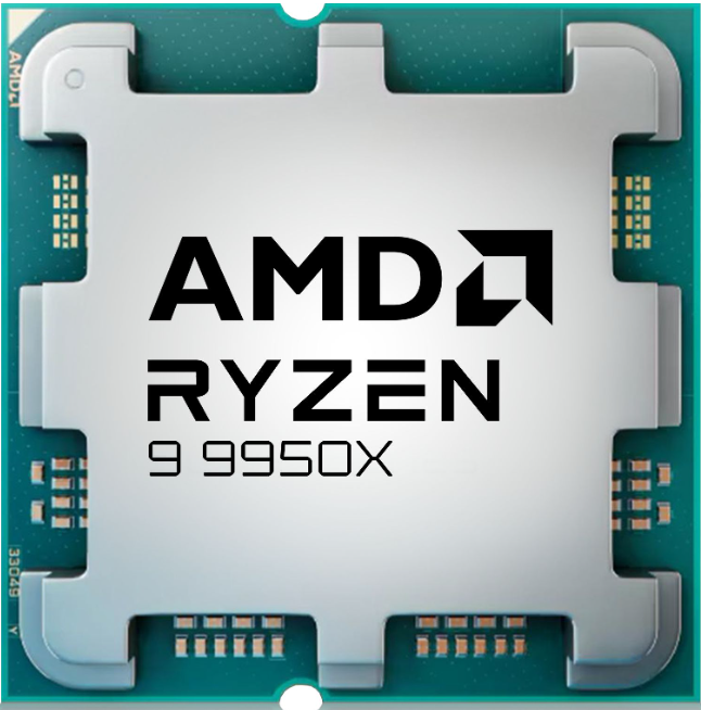 On Demand R9 9950X Processors – Unmatched Performance with 16 Cores, 32-Thread & AM5 Support | Digilog.pk - AMD Ryzen 9 9950X processor, a silver-coloured square CPU with an integrated heat spreader, featuring the AMD Ryzen logo and model name printed on top.