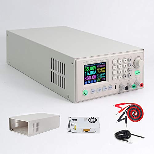 On Demand Riden RD6018 DC Power Supply Variable Adjustable Lab Bench Power Supply Buck Converter Step Down Switching Regulated 4-Digital LCD Display - a grey bench unit with an LCD screen, keypad, knob, and ports, plus a metal case, power module, and cables.
