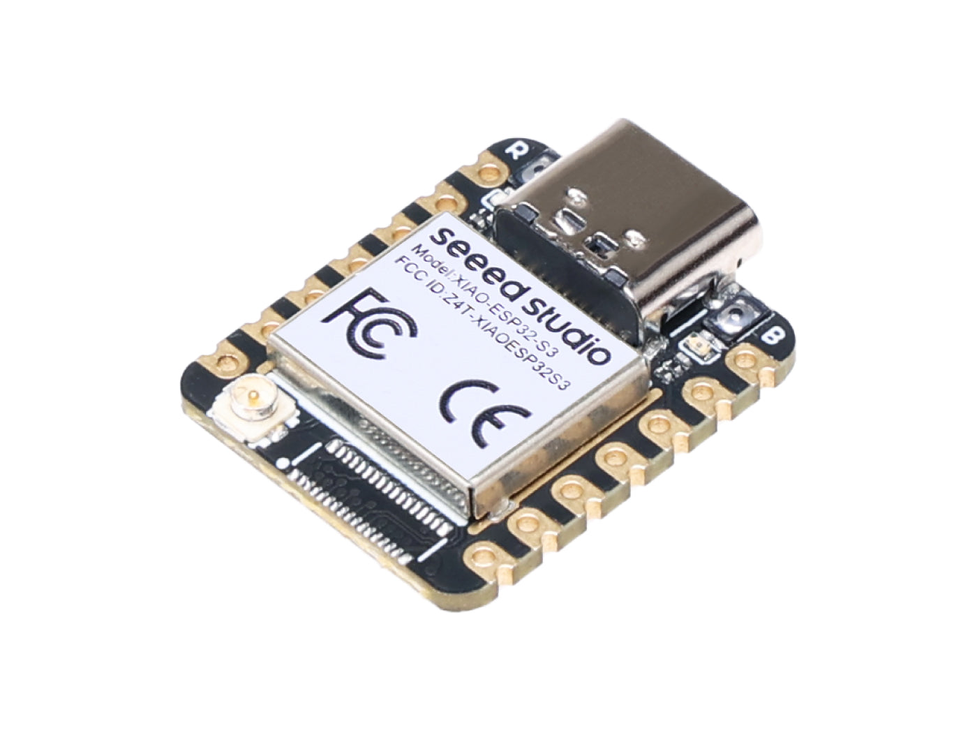 on demand Seeed Studio XIOA ESP32-S3 - XIAO ESP32-S3 microcontroller board featuring a black PCB, a silver USB-C port, and a metal-shielded module with printed text.