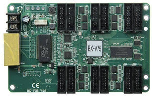 Onbon BX-V75 Synchronous Full Color LED Receiving Card - a green rectangular circuit board with an Ethernet port, power terminals, and multiple connectors.