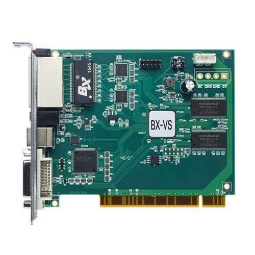 Onbon Synchronous Full Color LED Sender Card Bx-vs - a green printed circuit board with a metal bracket, multiple ports, and a BX-VS label.