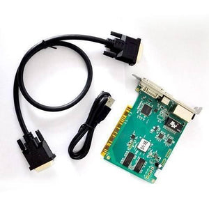 Onbon Synchronous Full Color LED Sender Card Bx-vs - shown with a green circuit board, a black VGA cable, and a black USB cable on a white background.