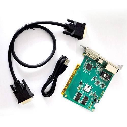 Onbon Synchronous Full Color LED Sender Card Bx-vs - shown with a green circuit board, a black VGA cable, and a black USB cable on a white background.