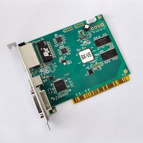 Onbon Synchronous Full Color LED Sender Card Bx-vs - a green printed circuit board with a metal mounting bracket, DVI port, and gold-plated edge connector.