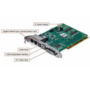 Onbon Synchronous Full Color LED Sender Card Bx-vs - a green circuit board with DVI, USB, audio, and gigabit network ports labeled with text callouts.