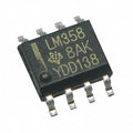 Op Amp LM358 SMD - a small black integrated circuit chip with eight metal pins and white text printed on the top surface.