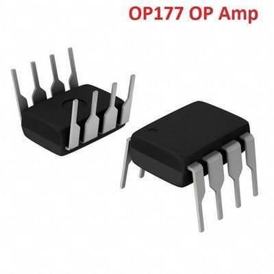 OP177 Op Amp Ultra Precision Operational Amplifier IC - two black 8-pin integrated circuit chips with silver metal leads viewed from different angles.