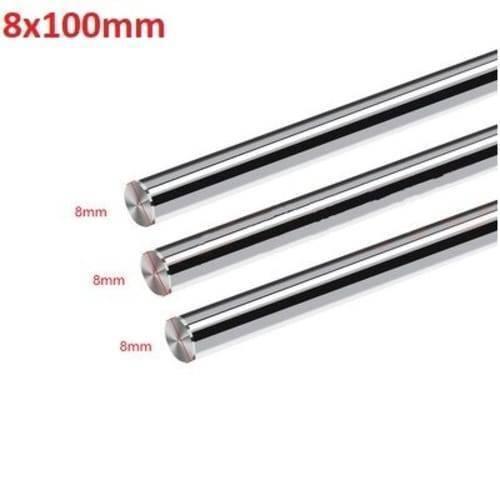 Optical Axis 8x100mm Linear Rail Shaft - three identical cylindrical silver metal rods arranged diagonally with 8mm labels.