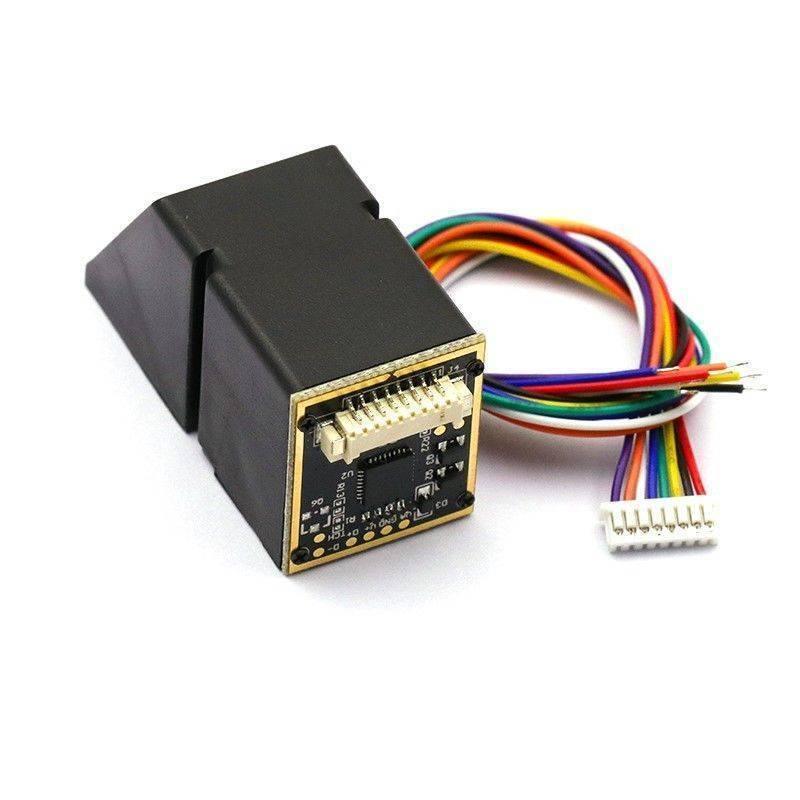 Optical Fingerprint Reader Sensor Module JM-101B 1816C - Buy At Digilog.pk - a black rectangular sensor with a white connector and a multi-coloured wiring harness.