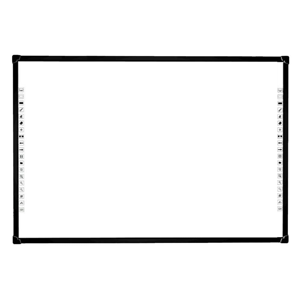Optiview Interactive Whiteboard Touchable Display 82 Inch Size Working With Projector OPV-WB82 - a rectangular white board with a black frame and vertical rows of control icons on both sides.