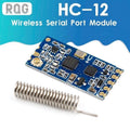 Original 433MHz HC12 Hc-12 SI4463 Wireless Serial Port Module - a blue rectangular circuit board with an antenna connector, several surface-mount components, and a coiled antenna.